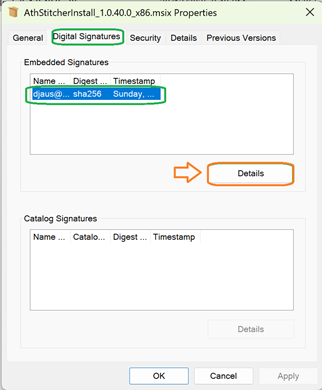 Digital Signatures Tab