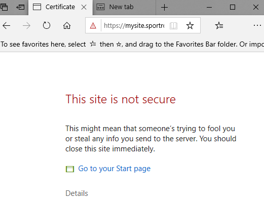 Certificate error warning